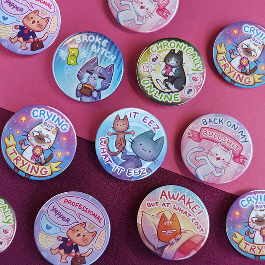 Kitty Memes button pins