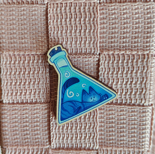 Potion Cat Blue wooden pin