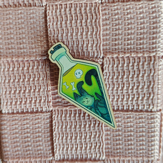 Potion Cat Green wooden pin