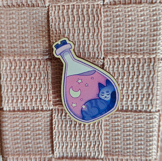 Potion Cat Purple wooden pin