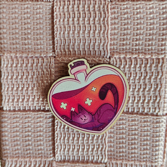 Potion Cat Red wooden pin